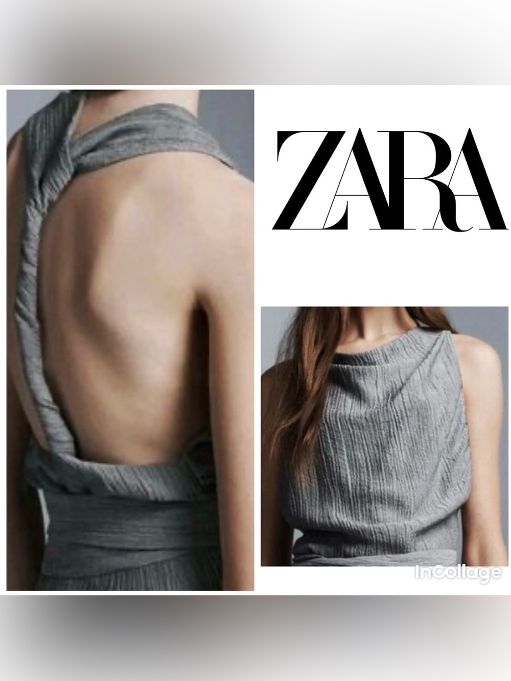 ZARA Gray Textured Backless Halter Top